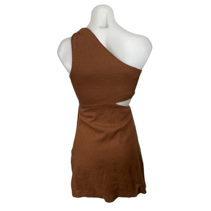 Billy J Brown Linen Cut Out One Shoulder Sleeveless Mini Tank Bodycon Dress Sz 6