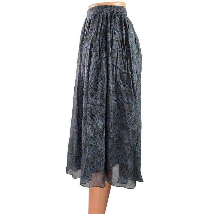 Tibi New York Women's Blue Gray Plaid Checkered Flowy Midi A-Line Skirt Size 0