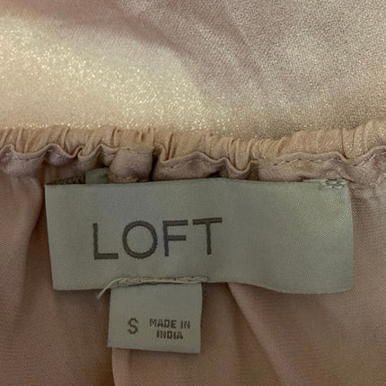 Ann Taylor Loft Women's Pink Silky Satin Long Sleeve Tie Neck Blouse Top Size S