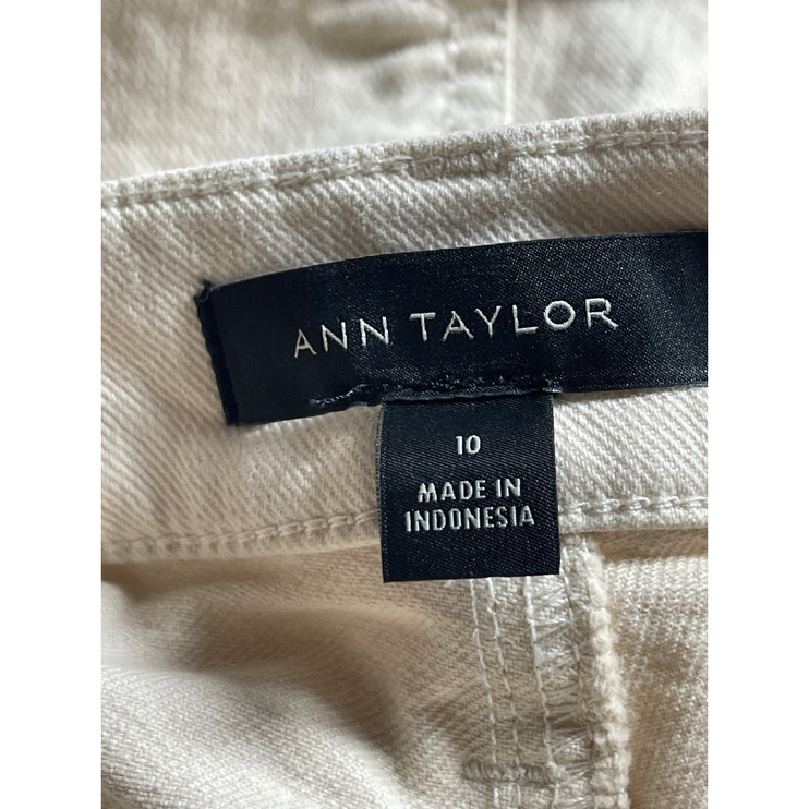 Ann Taylor LOFT The Boot Cream High Rise Straight Leg Denim Jeans Pans Size 10