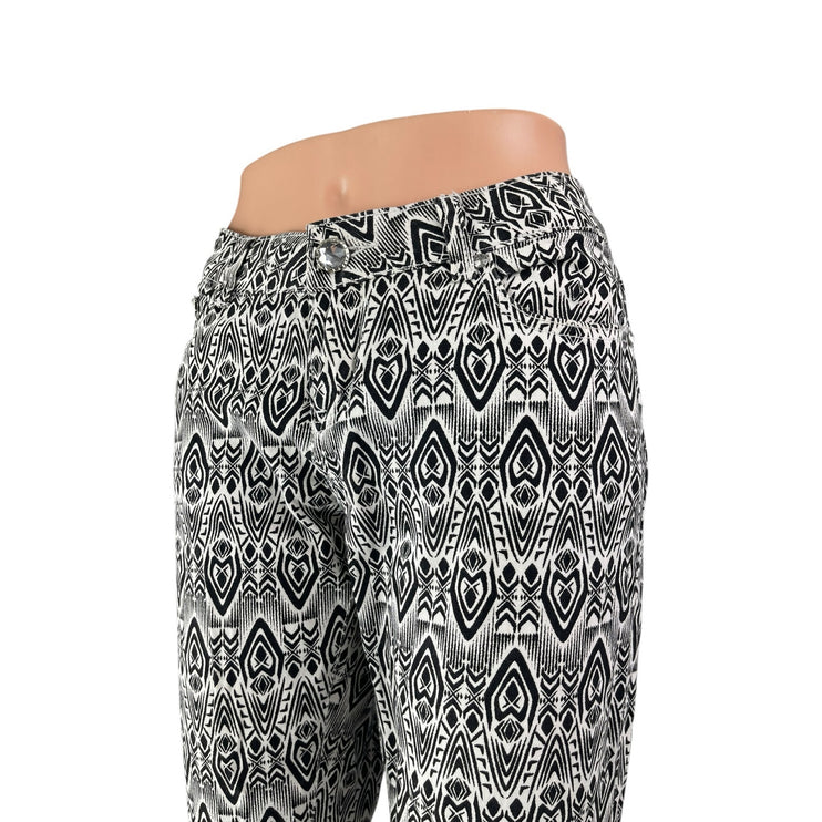 Gogo Jeans Black Tribal Print High Waist Slim Straight Trouser Dress Pants Sz 9