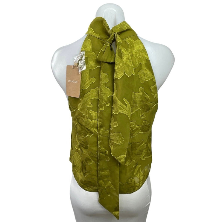 NEW Rihoas Women's Green Floral Sleeveless Halter Turtle Neck Blouse Tank Top M