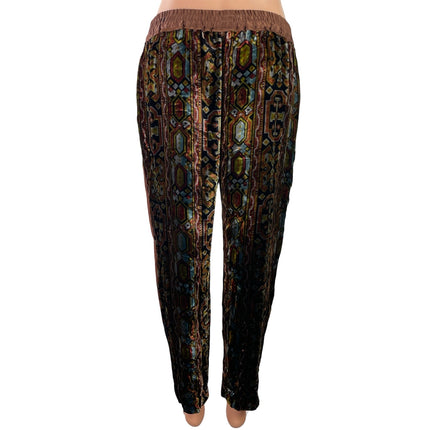 Anthropologie Elevenses Brown Velvet Velour Brocade Tapered Trousers Pants Sz M
