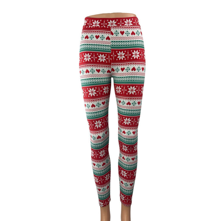 Shosho Women's Multicolor Christmas Holiday High Rise Skinny Leggings Pants S/M