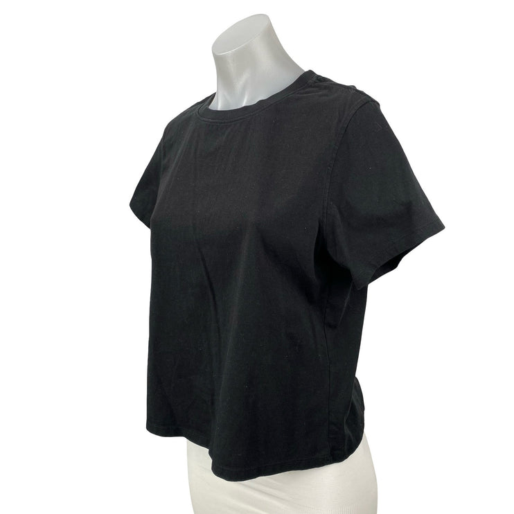 Quince Women's Black Short Sleeve Basic Casual Crew Neck T Shirt Tee Top Size M