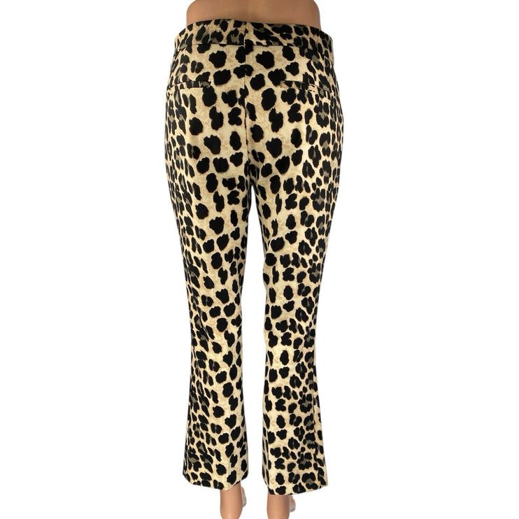 Zara Beige Black Leopard Animal Print High Rise Flare Bootcut Trousers Pants XS