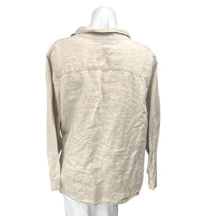 Edward II 100% Linen Beige Tan Long Sleeve Collar Button Shirt Blouse Top Sz 2XL
