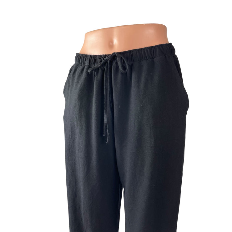 Stradivarius Womens Black Linen High Rise Pocket Wide Leg Trousers Pants Size XL