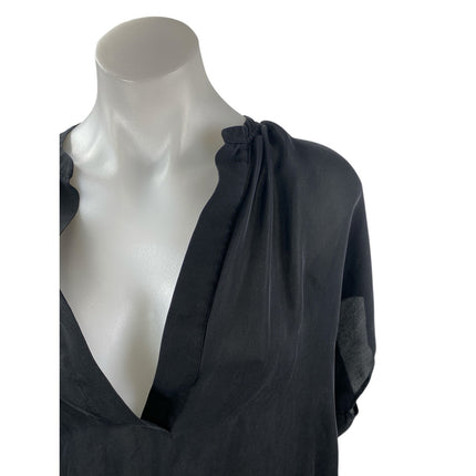 Vince Women's Black Short Sleeve V Neck Loose Fit High Low Blouse Top Size M