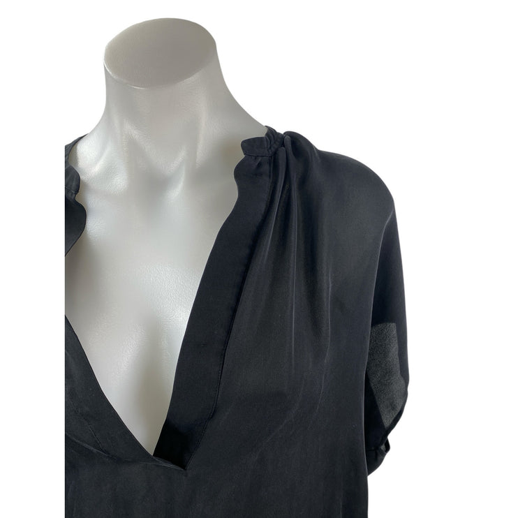 Vince Women's Black Short Sleeve V Neck Loose Fit High Low Blouse Top Size M