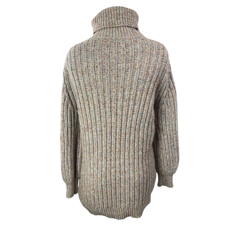 LUSH Womens Tan Wool Ribbed Knit Long Sleeve Turtleneck Tunic Sweater Top Size S