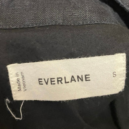 Everlane 100% Linen Black Embroidered Eyelet Short Sleeve Button Up Mini Shirt Dress Size S
