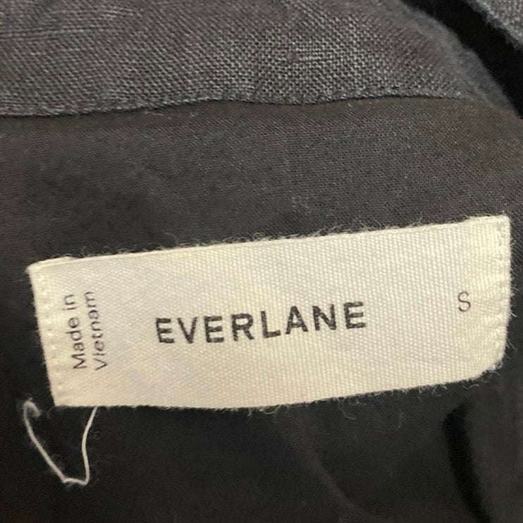 Everlane 100% Linen Black Embroidered Eyelet Short Sleeve Button Up Mini Shirt Dress Size S