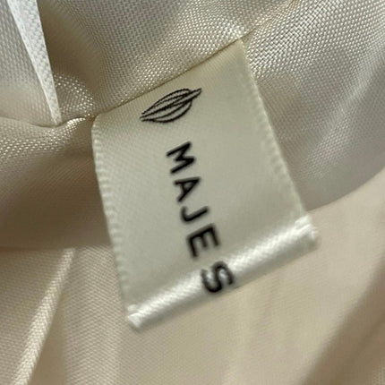 NEW Majestic Legon Beige High Waisted Smocked Tie Pleated A Line Mini Skirt Sz S