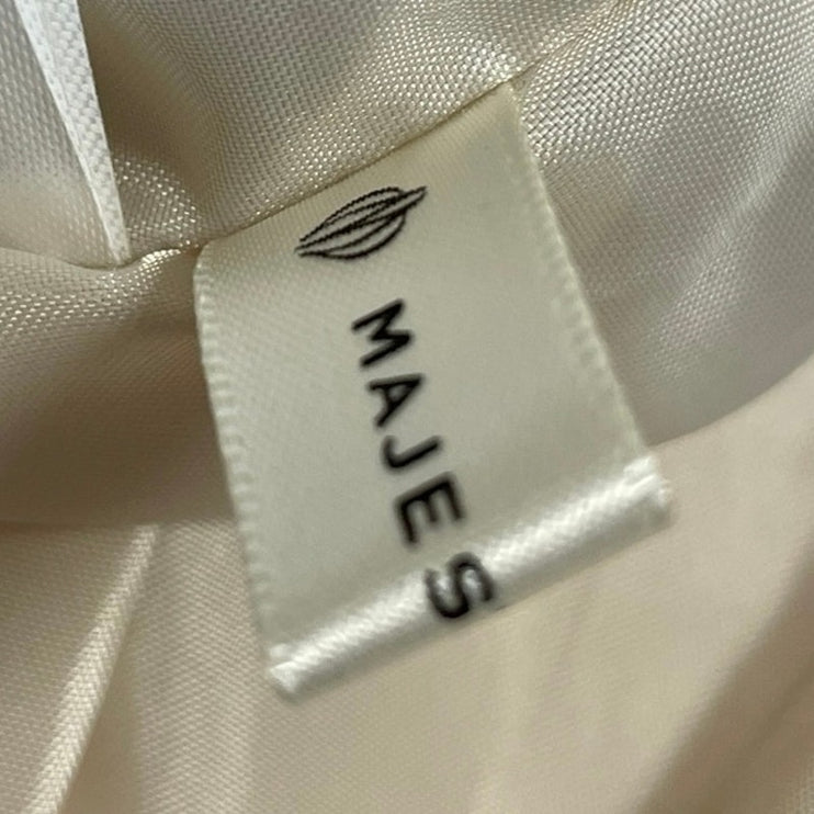 NEW Majestic Legon Beige High Waisted Smocked Tie Pleated A Line Mini Skirt Sz S