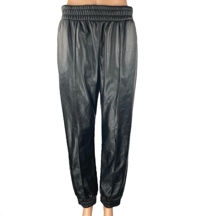 Express Women's Black Faux Vegan Leather Elastic Waist Trousers Jogger Pants S