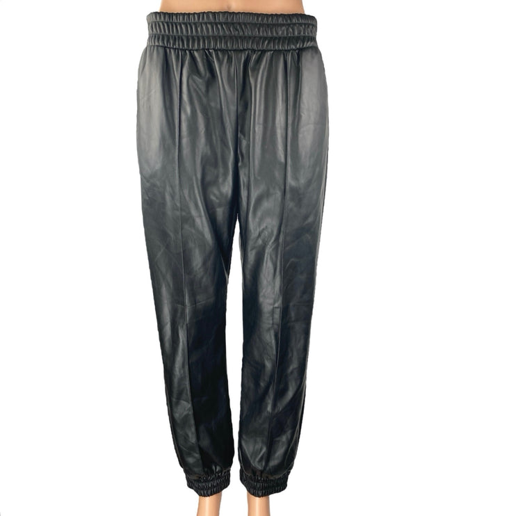Express Women's Black Faux Vegan Leather Elastic Waist Trousers Jogger Pants S