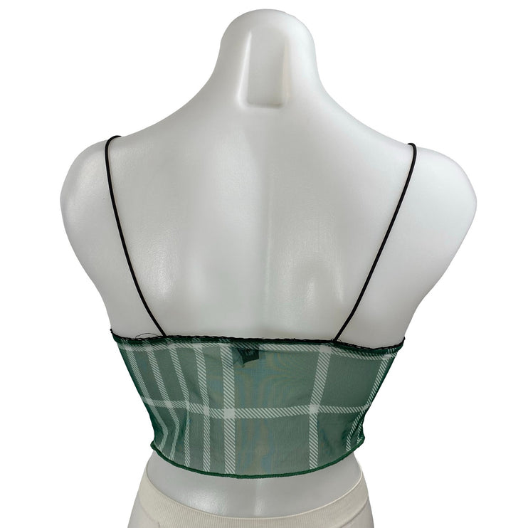 Princess Polly Green Plaid Bow Mesh Semi Sheer Cami Bustier Tank Crop Top Size 4