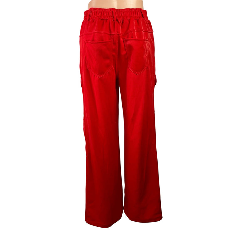 Forever 21 Women's Red High Waisted Stright Wide Leg Trousers Cargo Pants Size M