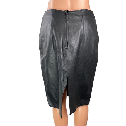 Attencione Black Faux Leather High Waisted Knee Length Straight Pencil Skirt 10