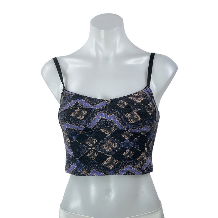 Free People Purple Black Sleeveless Cami Camisole Geometric Crop Tank Top S/P