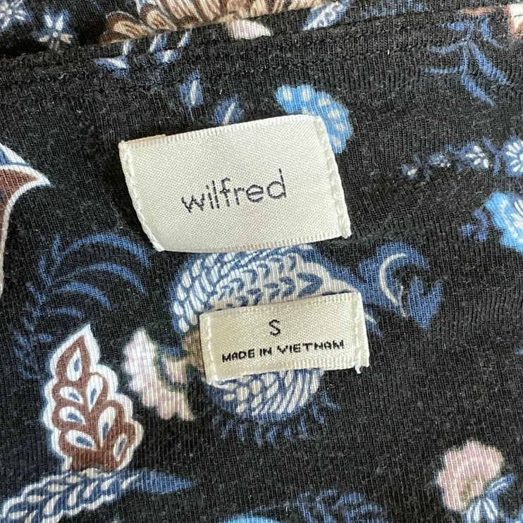 Aritzia Wilfred Women Black Floral Long Sleeve Square Neck Knit Crop Top Size S