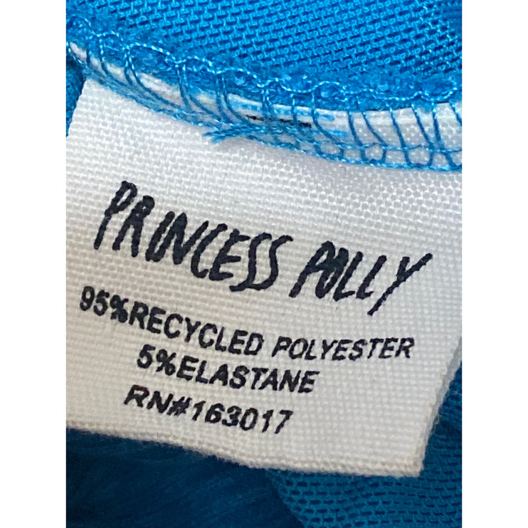 Princess Polly Blue Long Sleeve Cutout Keyhole Tie Ribbed Knit Crop Top Size 4