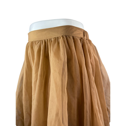 Cider Yellow Beige Voluminous Tulle Mesh Ruffle Pleated A Line Midi Skirt Sz 3XL