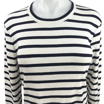 Argent Ivory Navy Blue Knit Striped Pullover Long Sleeve T Shirt Tee Top Size XL