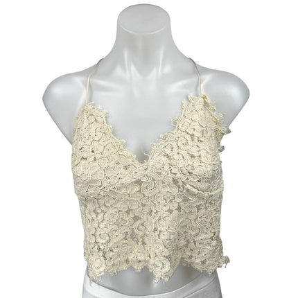 Zara Woman Cream Floral Lace Sleeveless Cami Camisole Crop Tank Top Size L