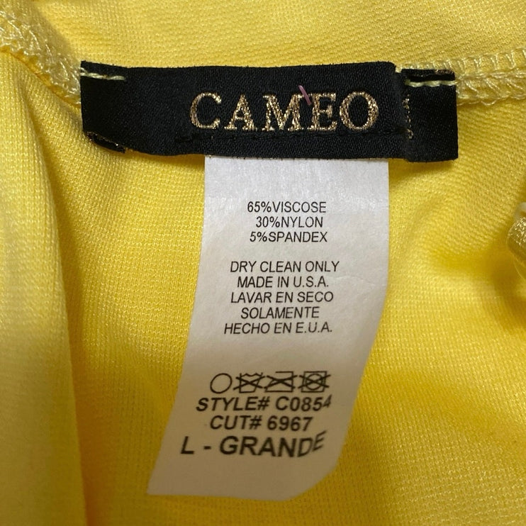 Cameo Yellow Off Shoulder Sweetheart Neck Zipper Mini Pencil Bodycon Dress Sz L