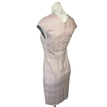 NEW Ann Taylor Pink Plaid V-Neck Cap Sleeve Career Sheath Mini Pencil Dress Sz 0