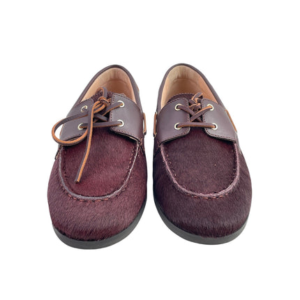 NEW J.Crew Haircalf Classic Womens Purple Leather Lace Up Flat Loafer Shoes Sz 9