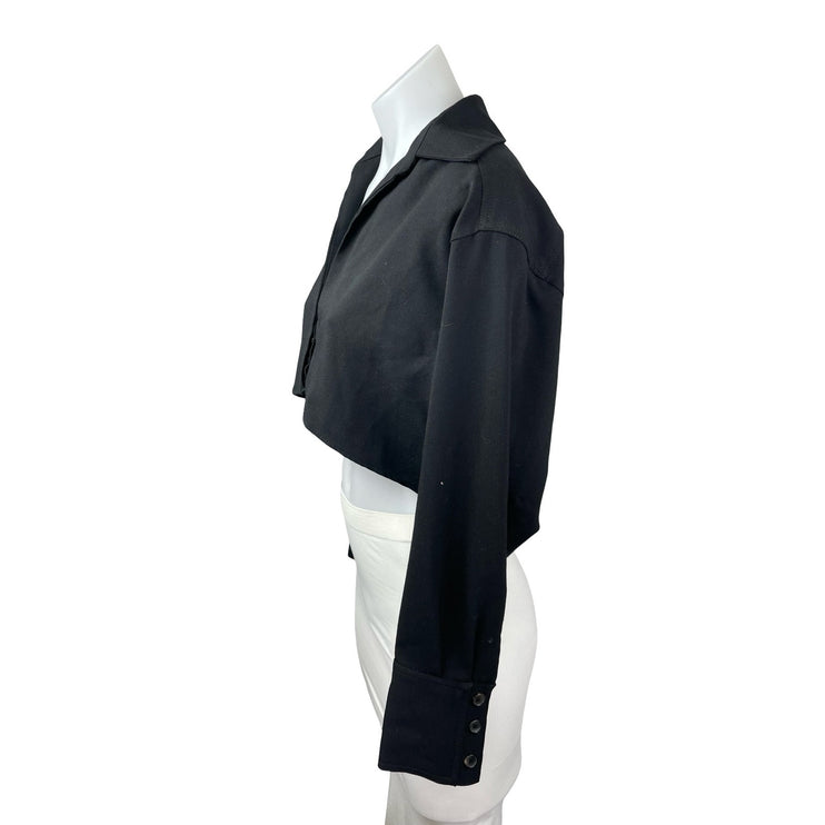 Zara Women's Black Long Sleeve Wool Collared Cropped Blazer Shirt Top Size S