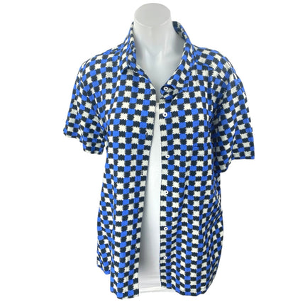 Solid & Striped Blue Gingham Check Short Sleeve Button Up Cabana Shirt Top XL