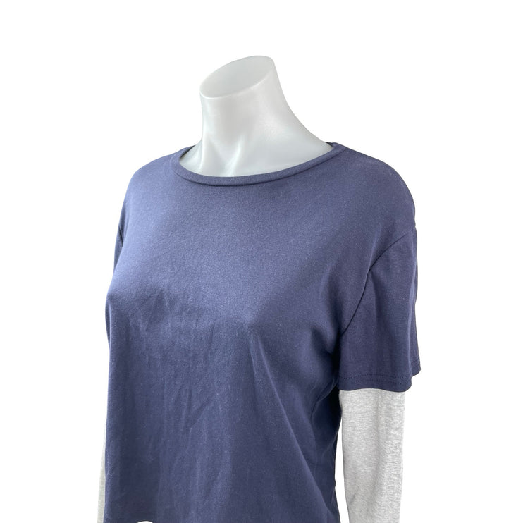 Edikted Women's Navy Blue Long Sleeve Basic Cropped T Shirt Tee Top Size XL