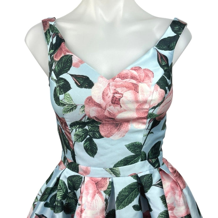 Chi Chi London Womens Floral Print V-Neck Sleeveless Fit & Flare Mini Dress Sz 2