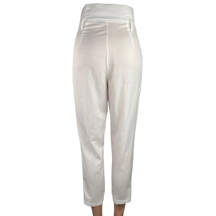 Venti6 White High Waist Paperbag Pleated Tapered Leg Crop Ankle Pants Size S