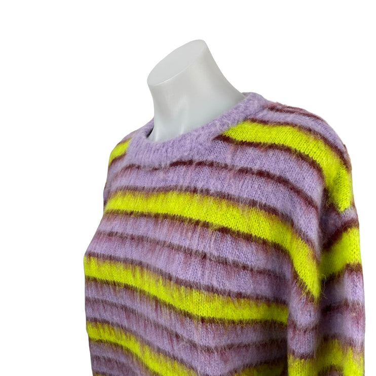 Mnml Women's Purple Striped Wool Long Sleeve Eyelash Knit Sweater Top Size S