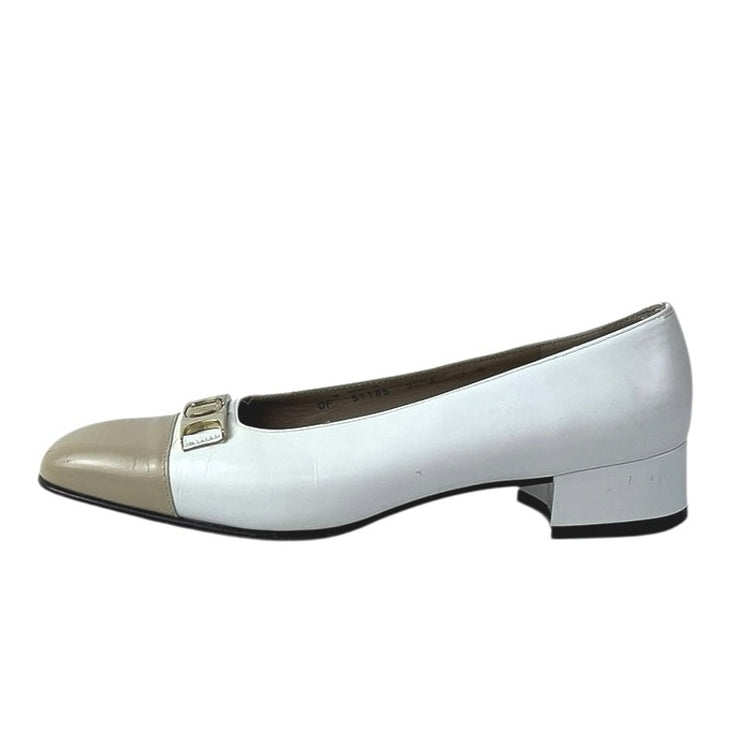 Salvatore Ferragamo White Color Block Leather Block Heels Slip On Pump Shoes 5.5