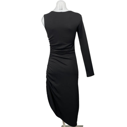 Zara Women's Black One Shoulder Long Sleeve Asymmetrical Midi Bodycon Dress S