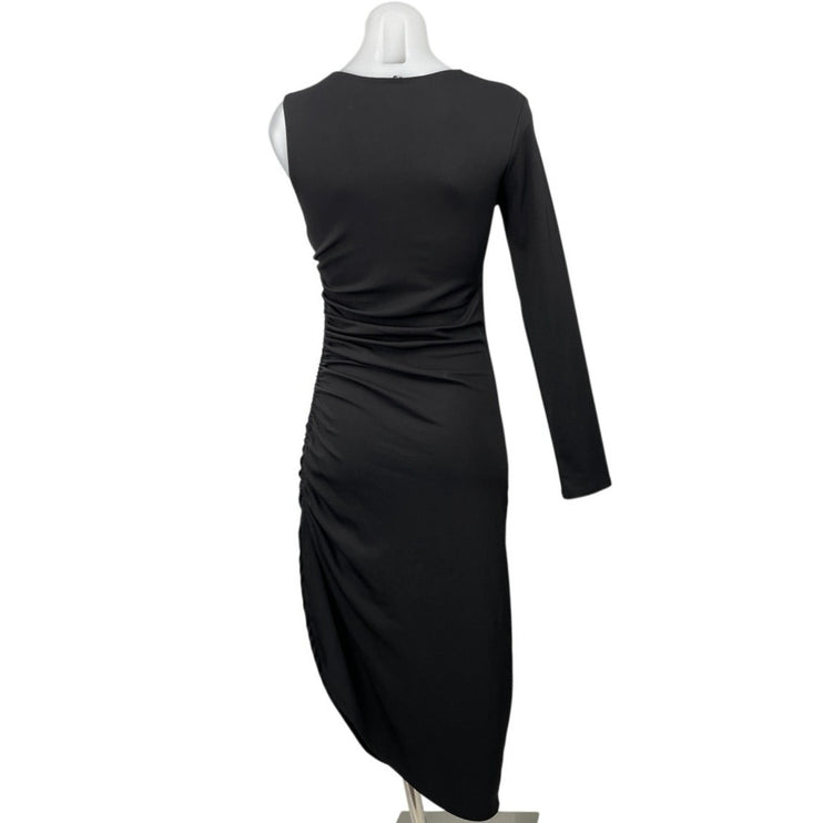 Zara Women's Black One Shoulder Long Sleeve Asymmetrical Midi Bodycon Dress S