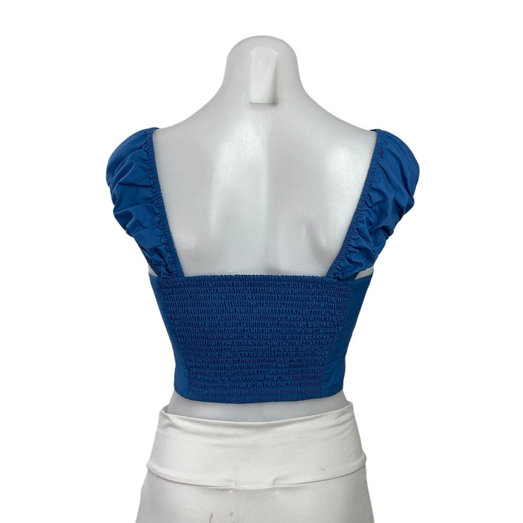 Abercrombie & Fitch Womens Blue V-neck Sleeveless Smocked Crop Blouse Top Sz XS