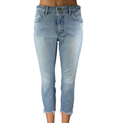 Ann Taylor Loft Curvy Blue Skinny Mid Rise Frayed Raw Hem Denim Jeans Pants 26