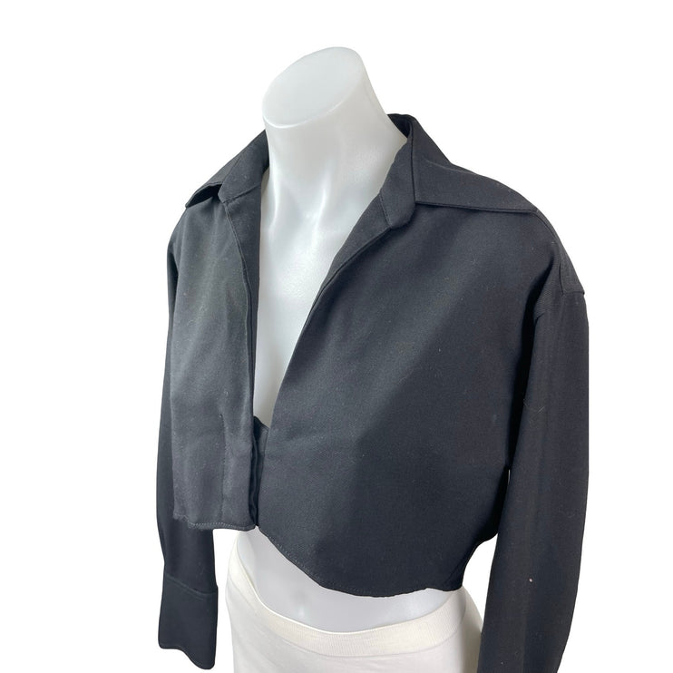 Zara Women's Black Long Sleeve Wool Collared Cropped Blazer Shirt Top Size S