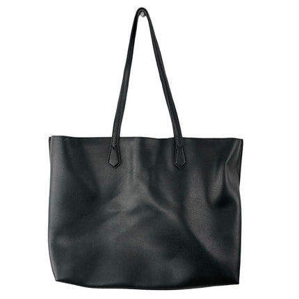 Quince Black Italian Leather Triple Compartment Laptop Shopper Tote Handbag OS