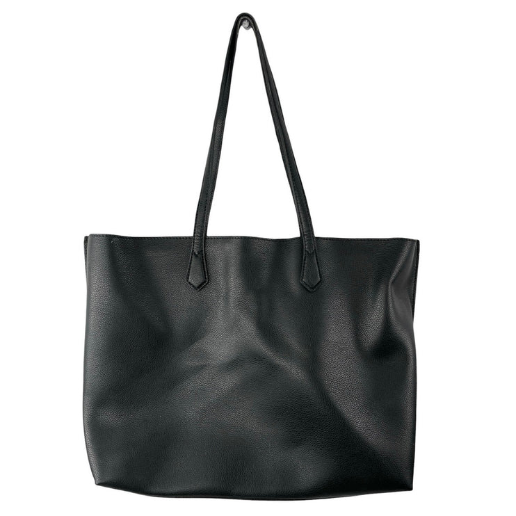 Quince Black Italian Leather Triple Compartment Laptop Shopper Tote Handbag OS