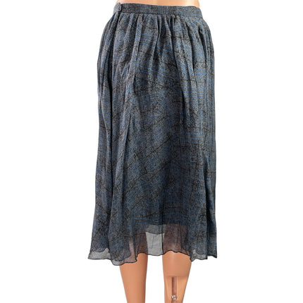 Tibi New York Women's Blue Gray Plaid Checkered Flowy Midi A-Line Skirt Size 0