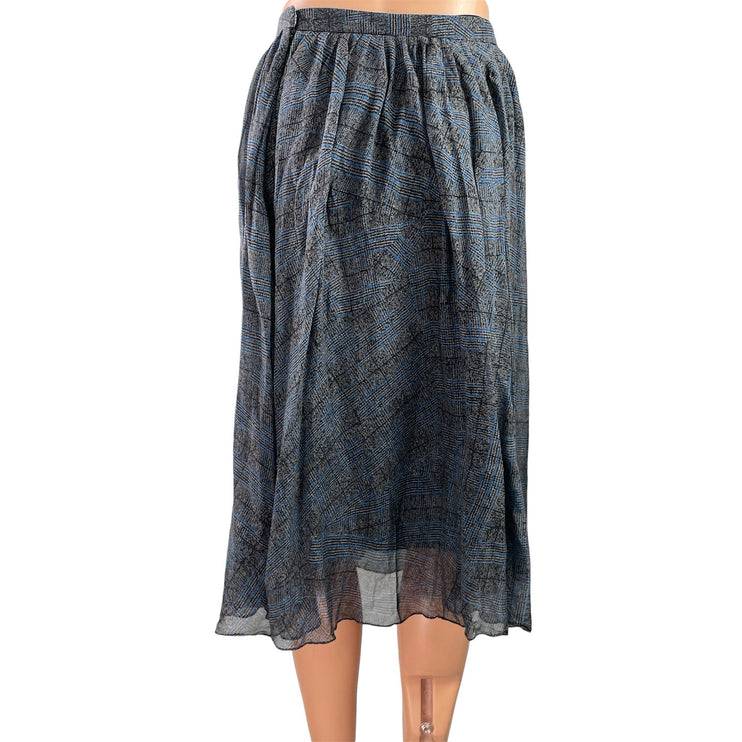 Tibi New York Women's Blue Gray Plaid Checkered Flowy Midi A-Line Skirt Size 0