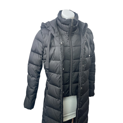 Tahari Women's Black Hoodied Full Zip Puffer Quilted Maxi Long Coat Jacket Sz S
